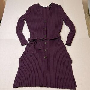 Time and Tru Sz Medium (8-10) Deep Purple Knit Front Button Dress/Sweater. .